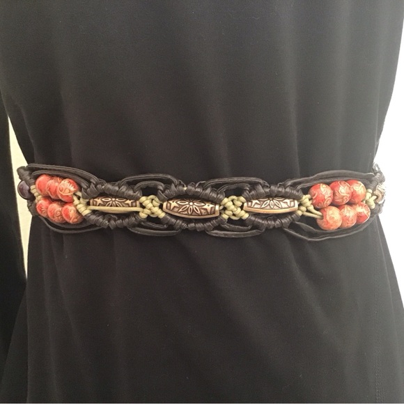 Vintage beaded fringe tie belt. SZ M-L - Picture 2 of 7